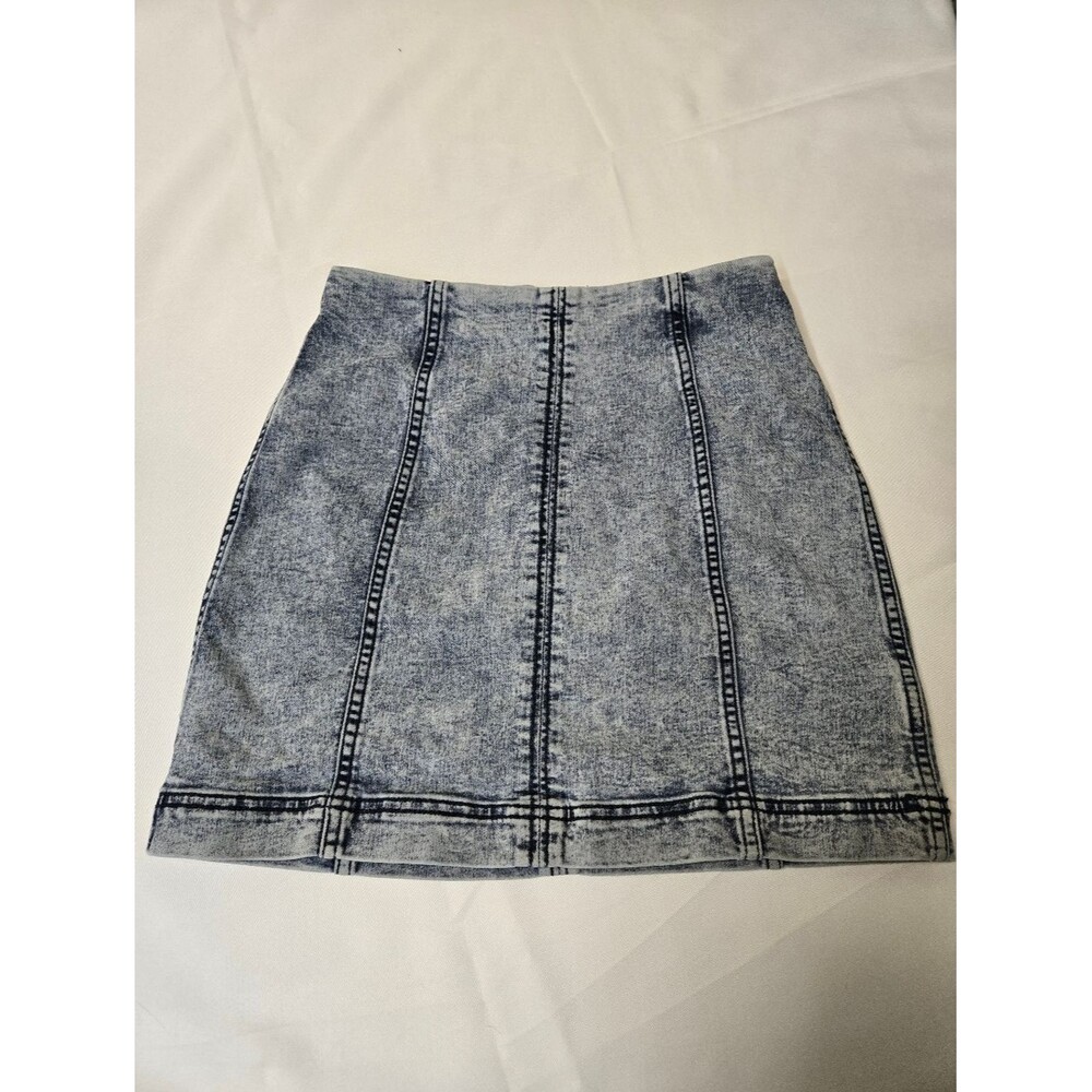Free People Womens Size 6 Blue Acid Wash Denim Stretch Mini Skirt